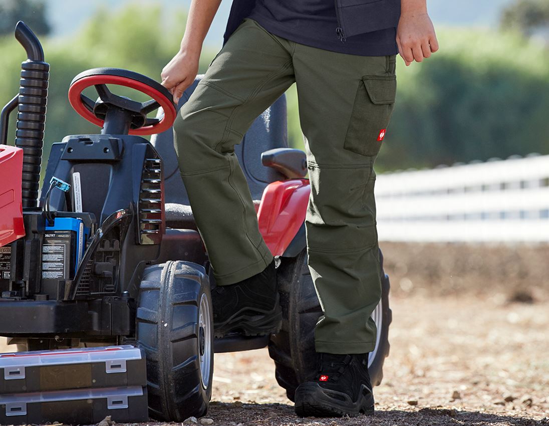 Trousers: Funct.cargo trousers e.s.dynashield solid,child. + thyme