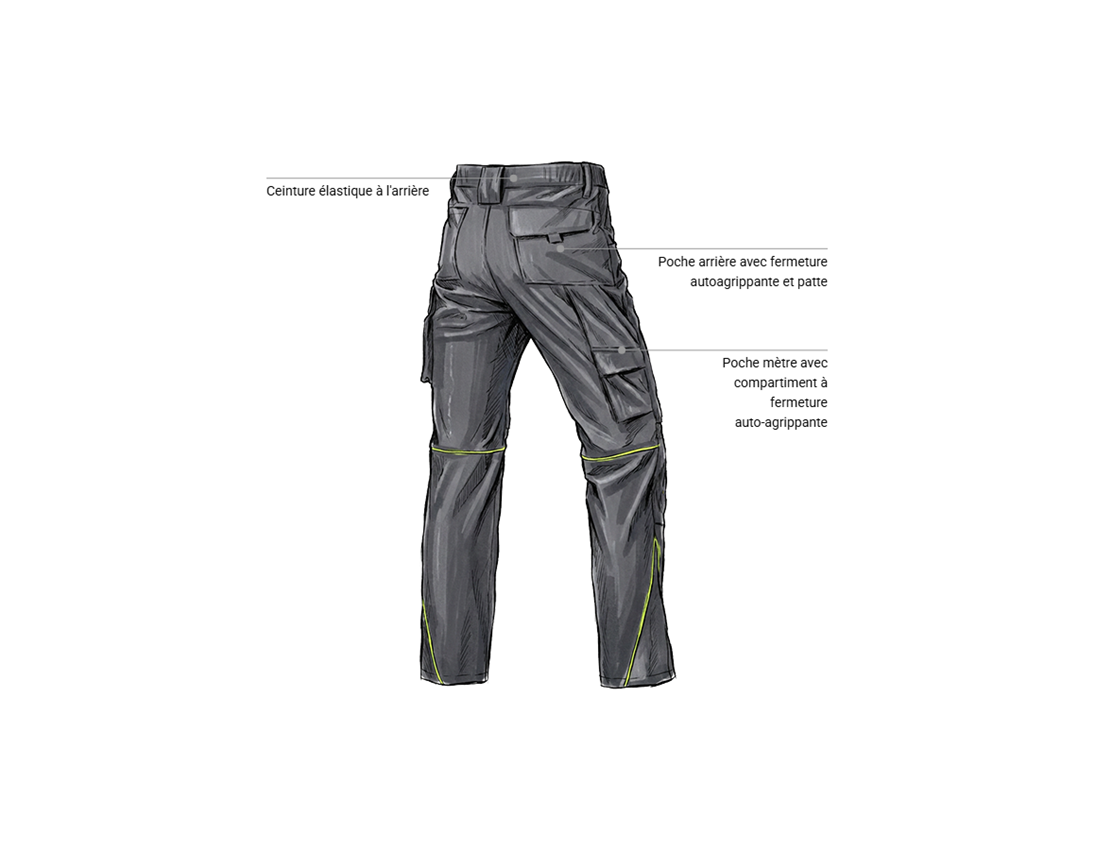 Pantalons de travail: Stretch Pantalon à taille e.s.line.core + gris carbone/jaune fluo 2