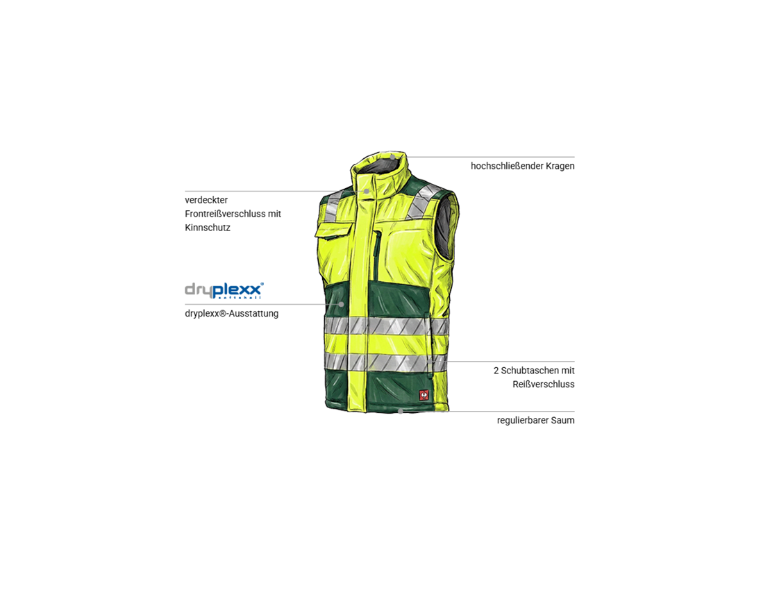 Westen: Warnschutz Winter Softshellweste e.s.motion 24/7 + grün/warngelb 1