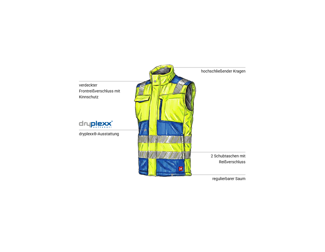 Westen: Warnschutz Winter Softshellweste e.s.motion 24/7 + kornblau/warngelb 1