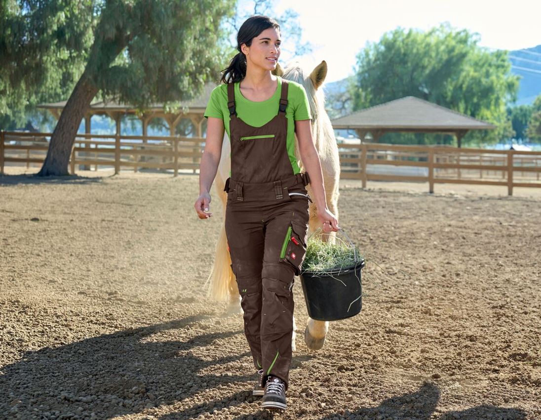 Work Trousers: Ladies' bib & brace e.s.motion 2020 + chestnut/seagreen