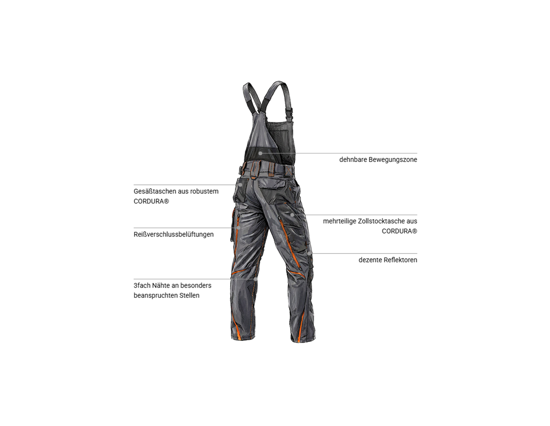 Maurer: Latzhose e.s.motion 2020 + anthrazit/warnorange 2
