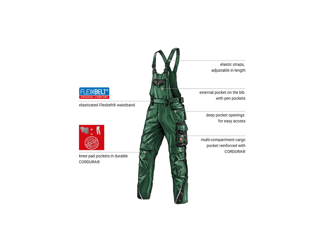 Work Trousers: Bib & brace e.s.motion + green/black 1