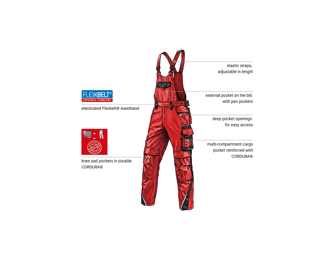 Work Trousers: Bib & brace e.s.motion + red/black 1