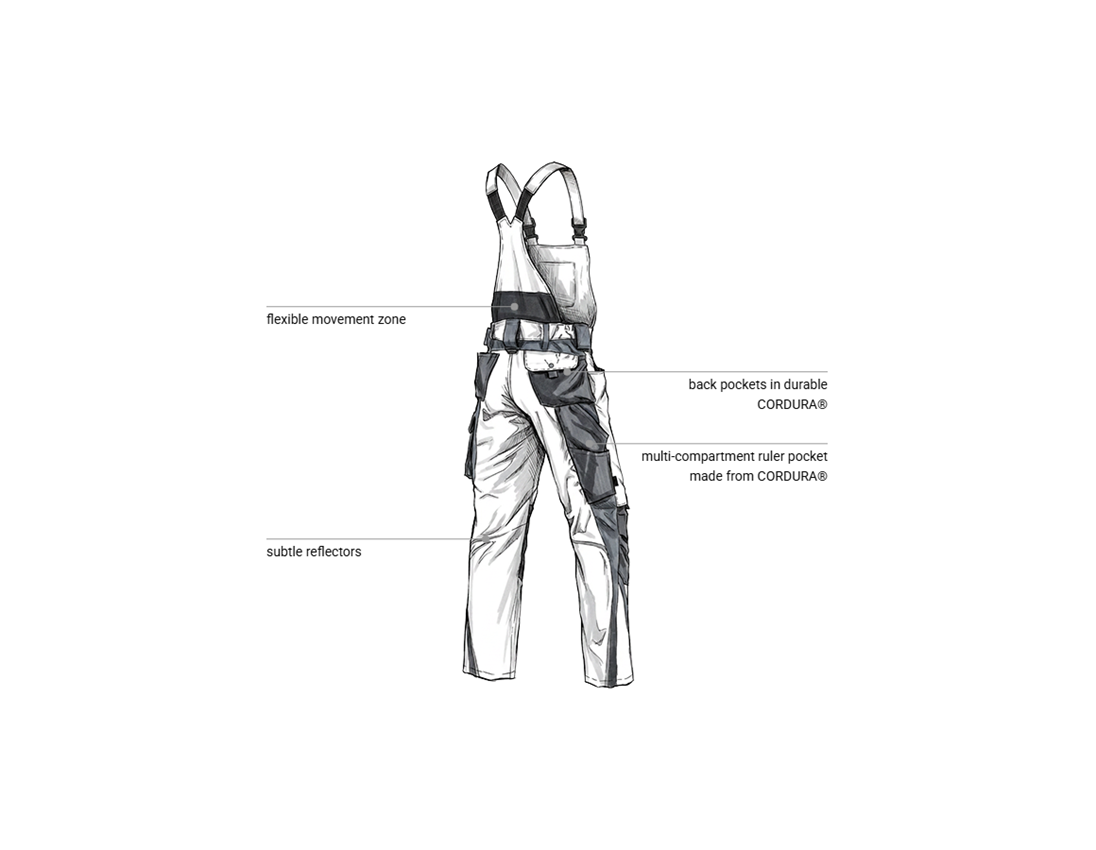 Work Trousers: Bib & brace e.s.motion + white/grey 2