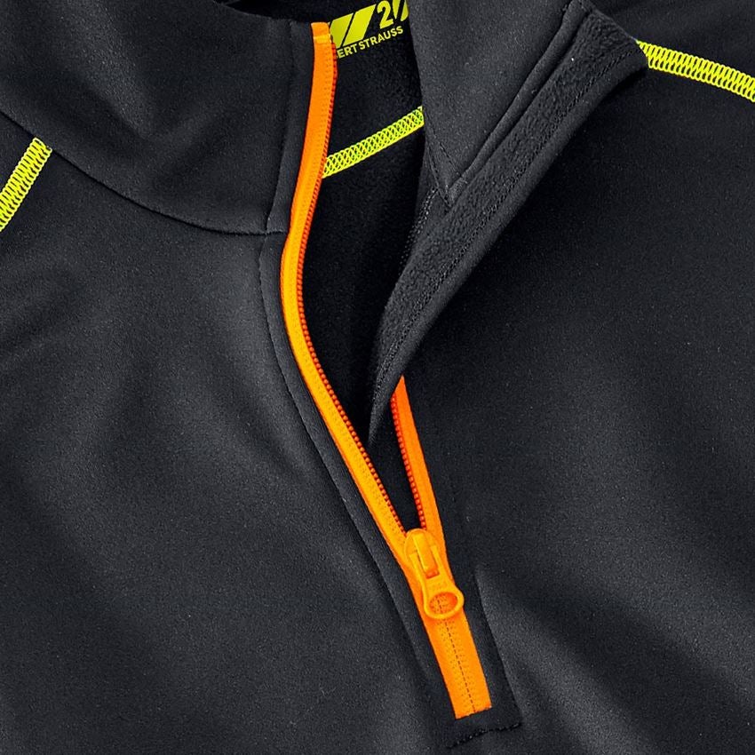Shirts & Co.: Funkt.-Troyer thermo stretch e.s.motion 2020, Da. + schwarz/warngelb/warnorange 2
