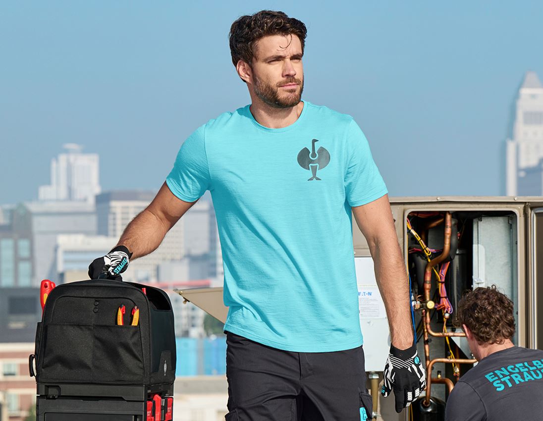 Shirts & Co.: T-Shirt Merino e.s.trail + lapistürkis/anthrazit