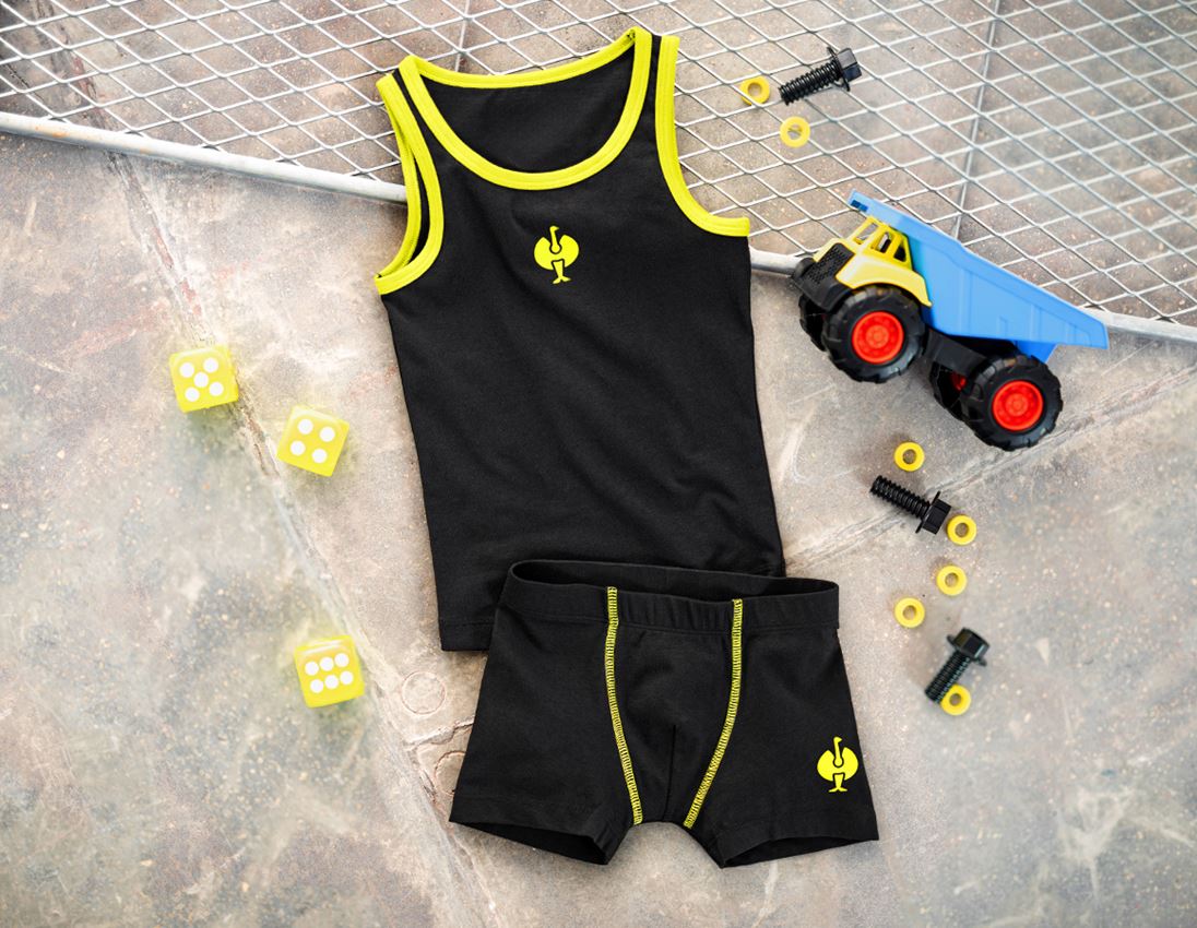 Unterwäsche: e.s. cotton stretch Tank-Shirt, 2er Pack, Kinder + schwarz/acidgelb 1