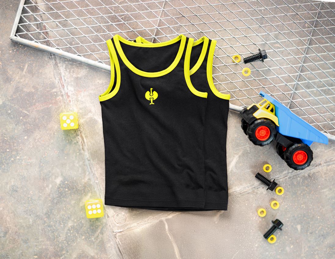 Unterwäsche: e.s. cotton stretch Tank-Shirt, 2er Pack, Kinder + schwarz/acidgelb