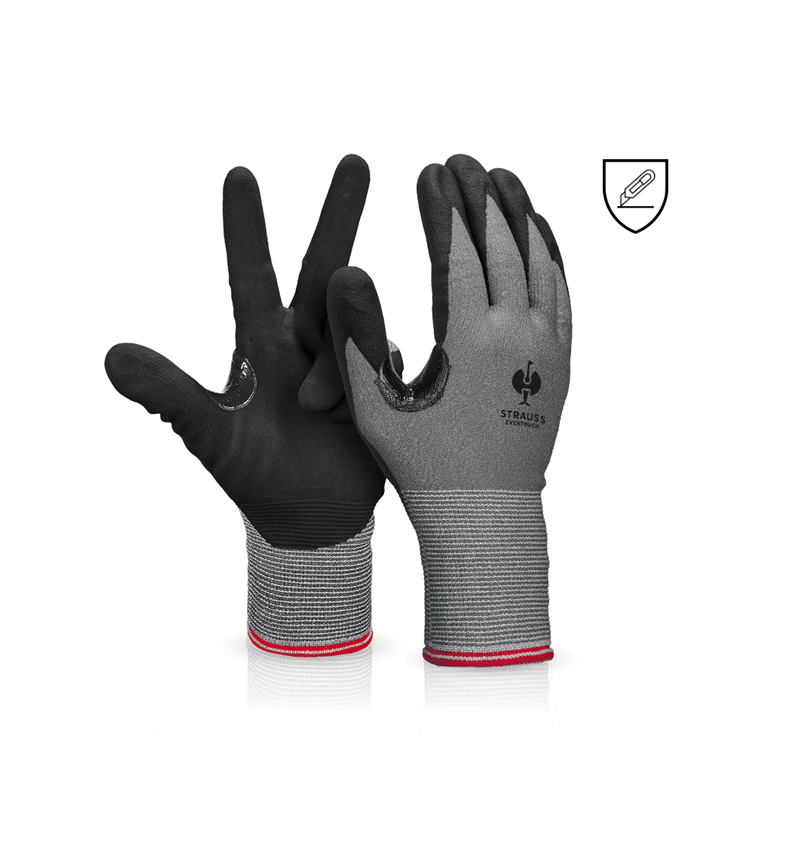Coated: Nitrile cut protection gloves evertouch Cut C + black/grey