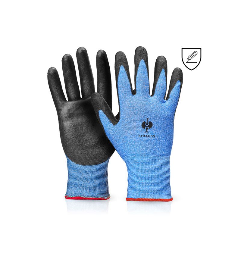 Beschichtet: PU-Schnittschutzhandschuhe Comfort-Skin cut B + schwarz/blau-melange