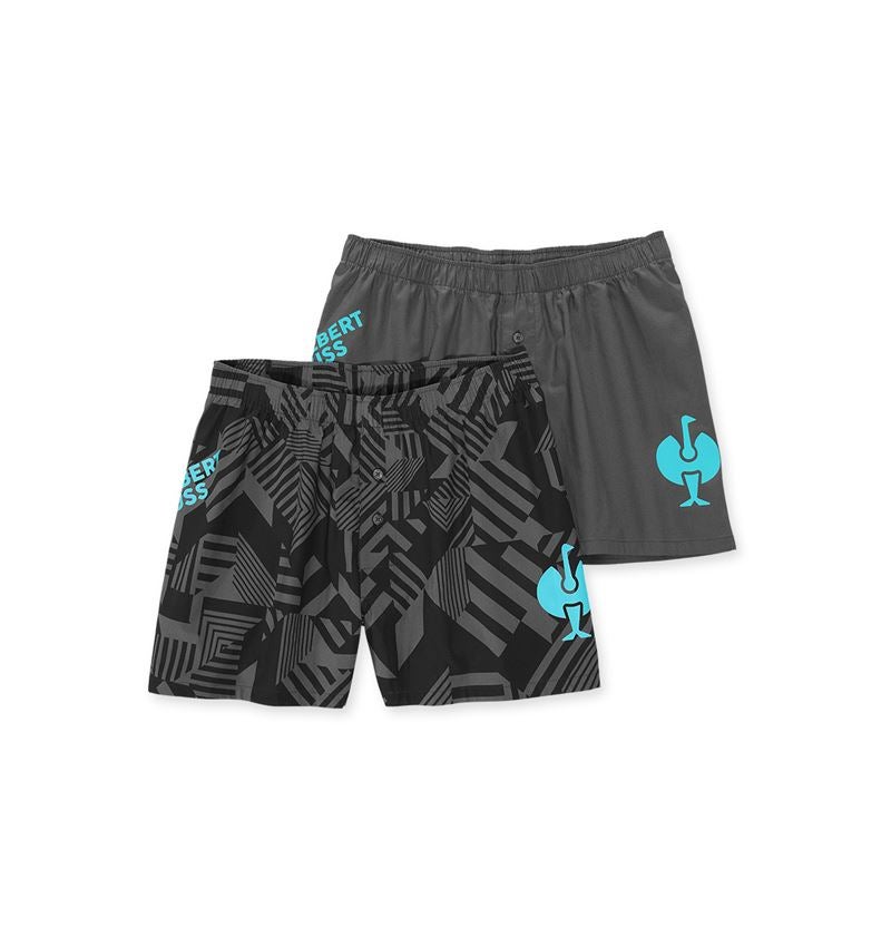 Underwear | Functional Underwear: Boxer shorts cotton stretch e.s.trail, pack of 2 + anthracite/lapisturquoise+black/anthracite/lapisturquoise