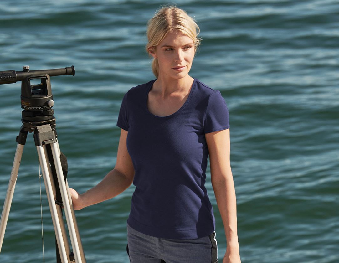 Shirts & Co.: e.s. Funktions T-Shirt poly cotton, Damen + dunkelblau