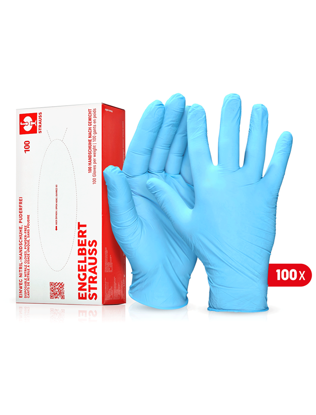 Einweghandschuhe: Einweg Nitril-Handschuhe, puderfrei + blau