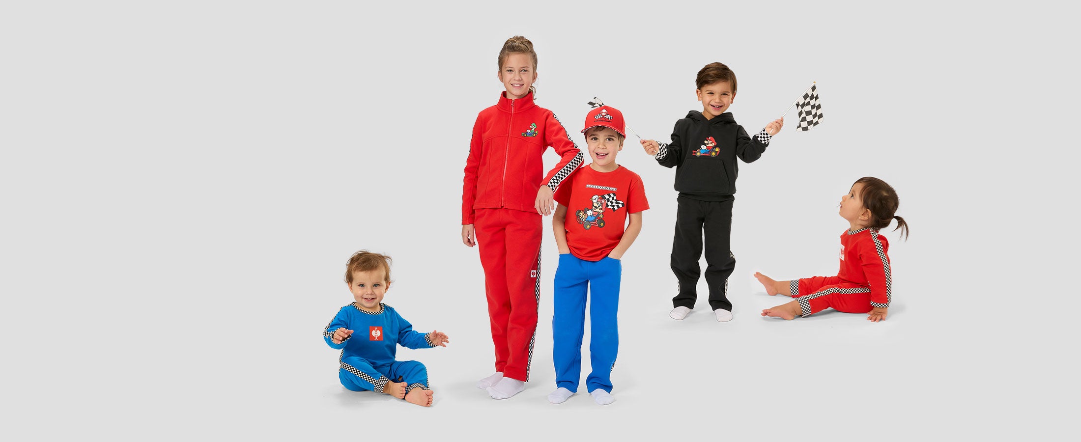 Several children wearing the MarioKart collection