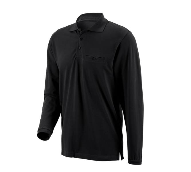 Main view, Basics, e.s. Longsleeve polo cotton Pocket, black