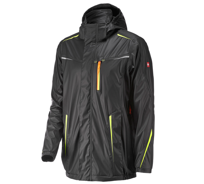 Main view, e.s.motion 2020, Rain jacket e.s.motion 2020 superflex, black/high-vis yellow/high-vis orange