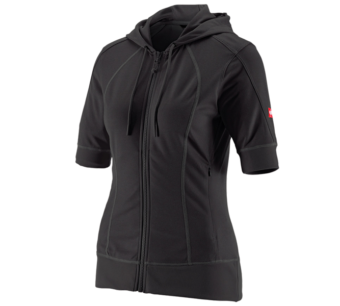 Vue principale, Vestes polaires | Vestes en tricot, e.s.Veste à capuche fonct.à manches 3/4 stripe,fem, noir