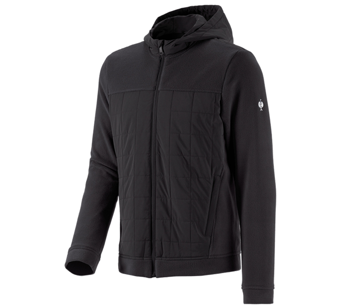 Main view, e.s.concrete, Hybrid fleece hoody jacket e.s.concrete, black