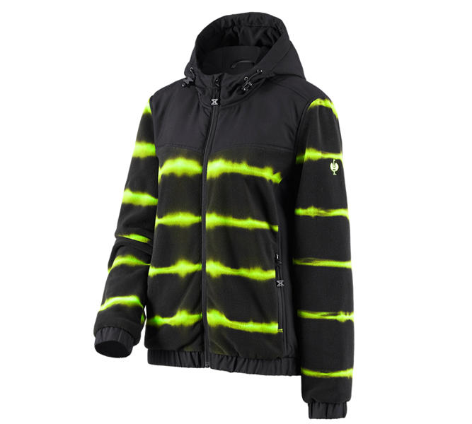 Main view, SALE, Hybr.fleece hoody jacket tie-dye e.s.motion ten,l., black/high-vis yellow