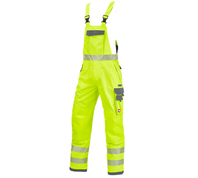 Main view, Work Trousers, High-vis functional bib & brace e.s.prestige, high-vis yellow/grey