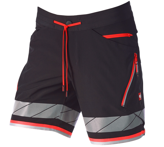 Main view, Work Trousers, Reflex functional shorts e.s.ambition, black/high-vis red