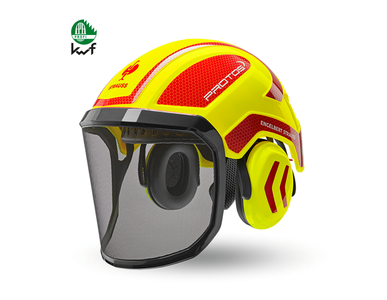 Vue principale, Protection de la tête, e.s. Casque de forestier Protos®, jaune fluo/rouge vif
