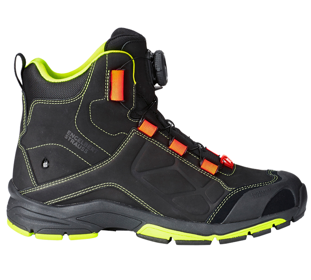O2: e.s. O2 Work shoes Tethys mid + black/high-vis orange/high-vis yellow