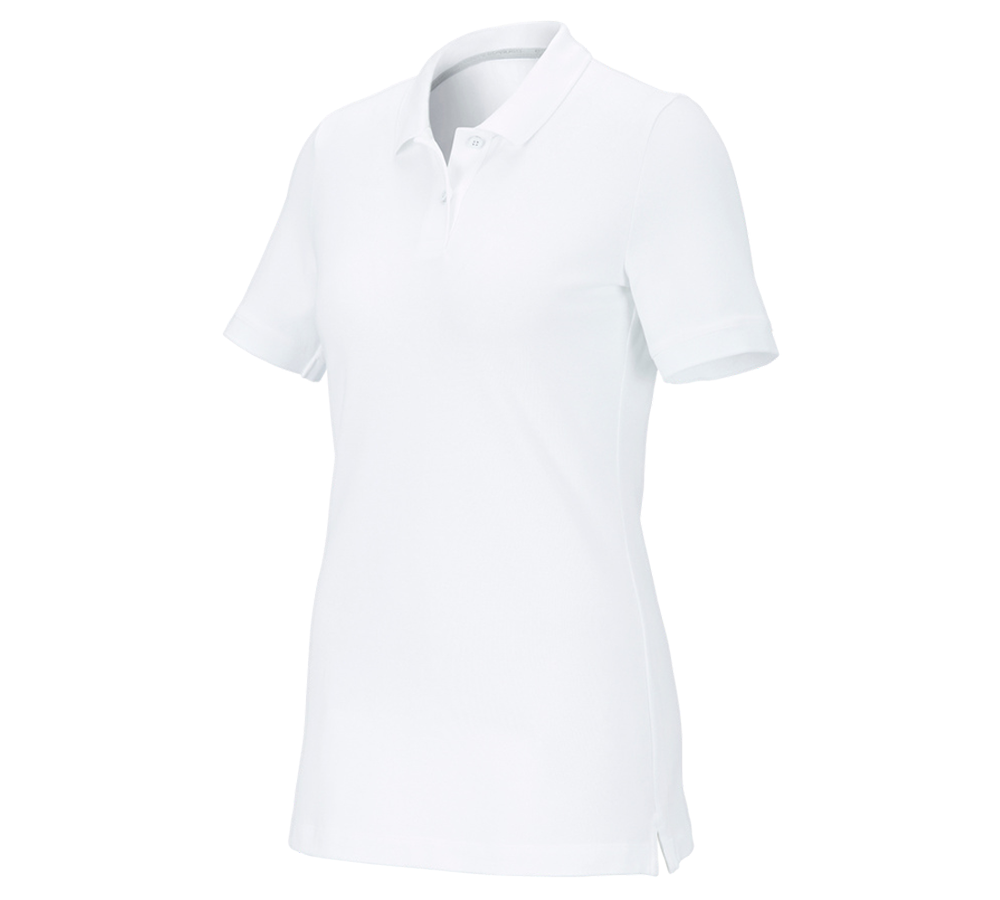 Hauts: e.s. Piqué-Polo cotton stretch, femmes + blanc