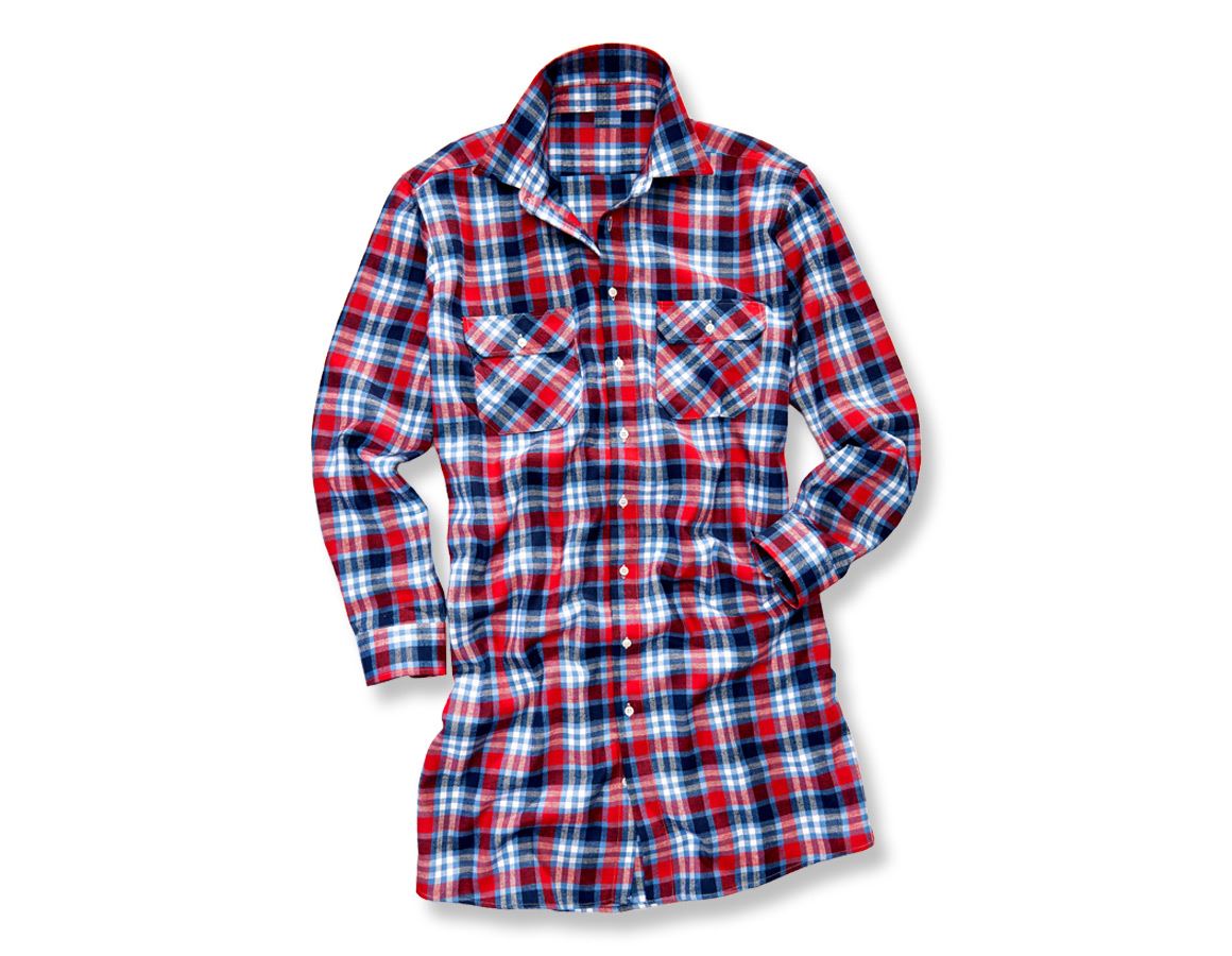 Hauts: Chemise en coton Bergen, extra longue + rouge/bleu foncé/cobalt