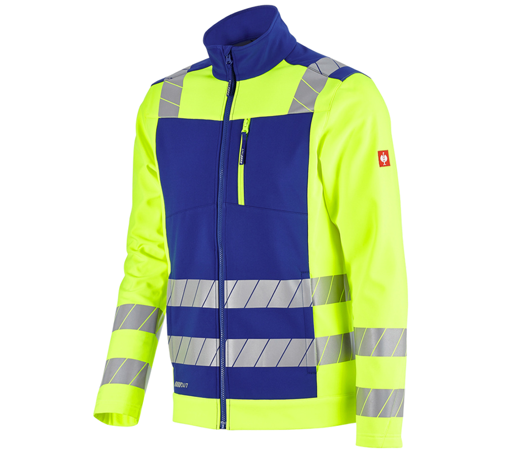 Work Jackets: High-vis softshell jacket e.s.motion 24/7 + royalblue/high-vis yellow