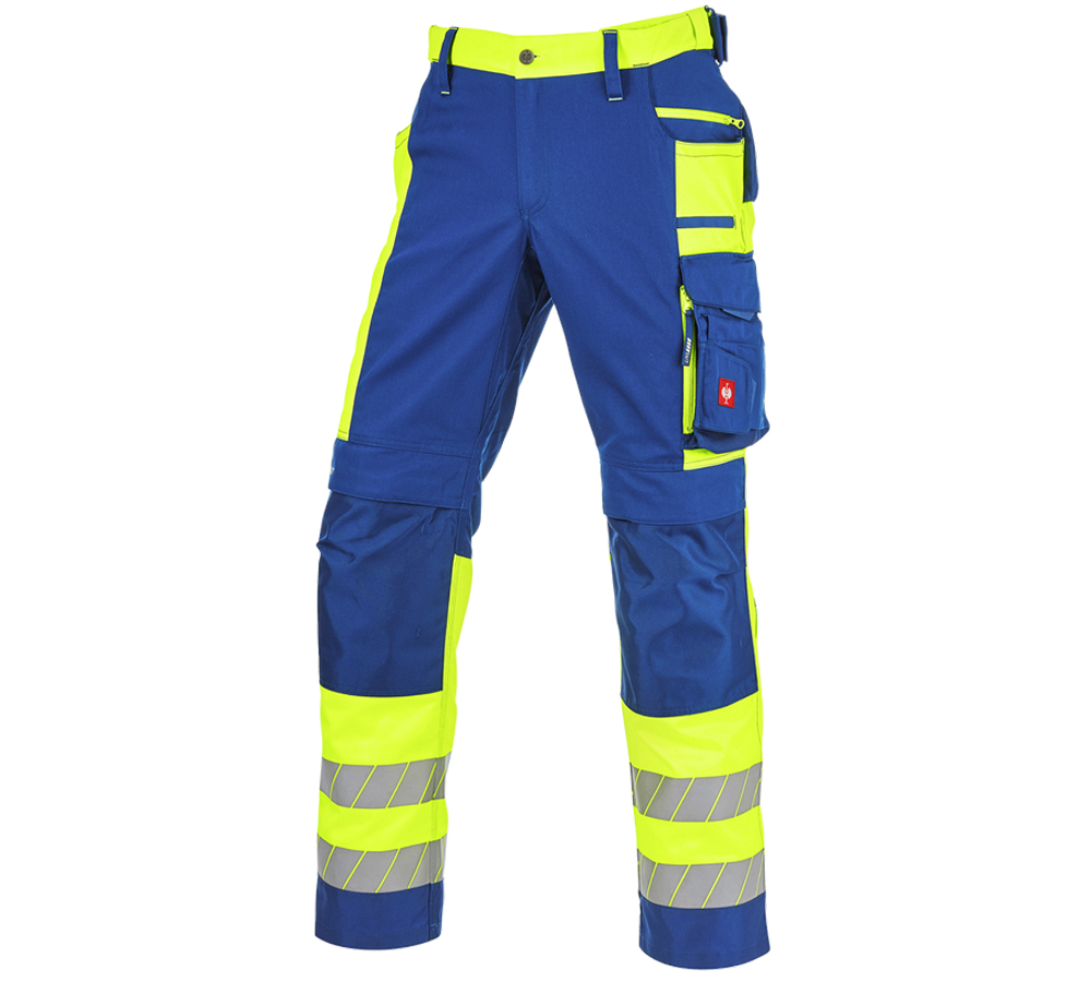 Work Trousers: High-vis trousers e.s.motion 24/7 + royalblue/high-vis yellow
