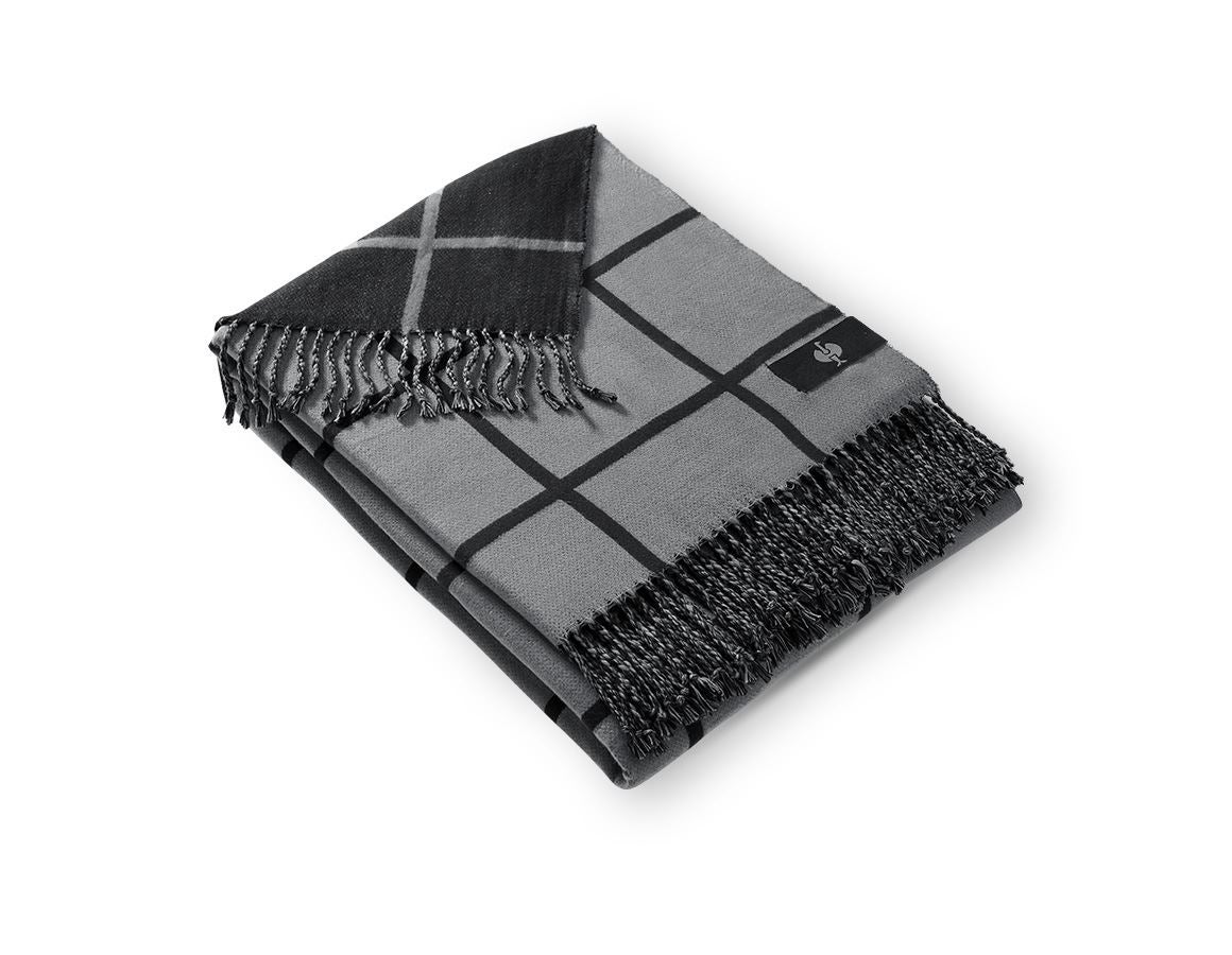 Accessoires: e.s. Couverture à franges à carreaux + gris basalte/noir