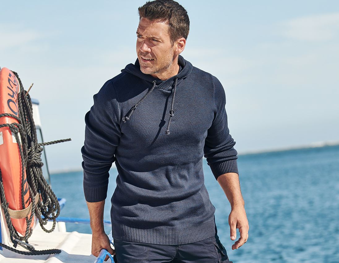Shirts, Pullover & more: e.s. Knitted hoody + midnightblue melange