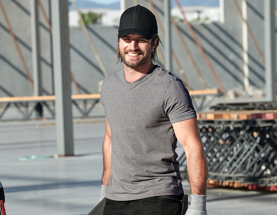 Hauts: e.s. T-shirt cotton stretch V-Neck + gris mélange