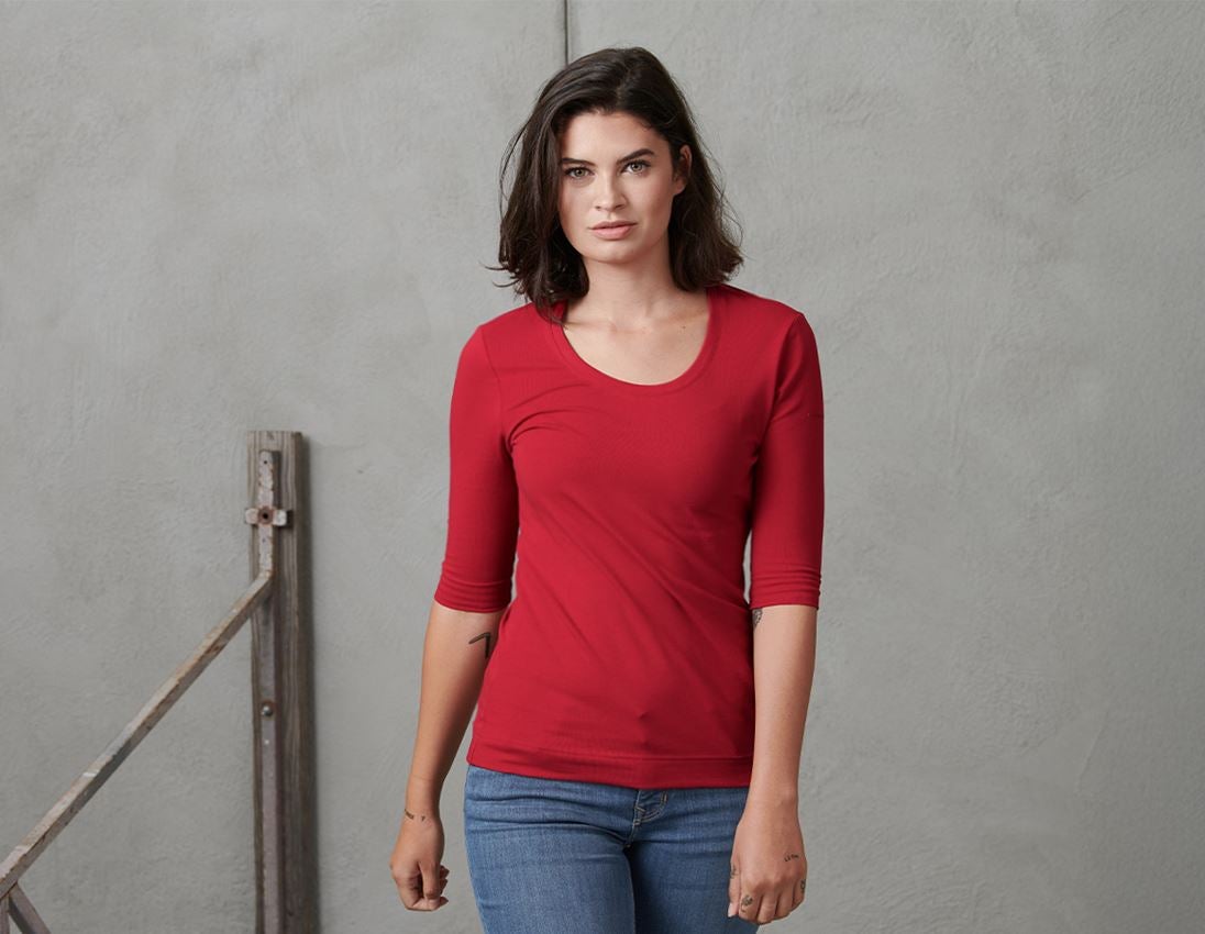 Hauts: e.s. Shirt à manches 3/4 cotton stretch, femmes + rouge vif