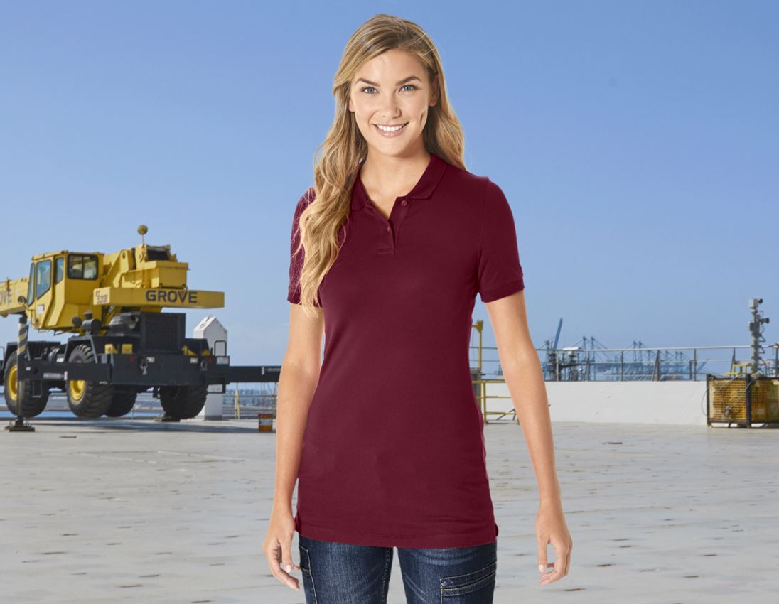 Hauts: e.s. Pique-Polo cotton stretch, femmes, long fit + bordeaux