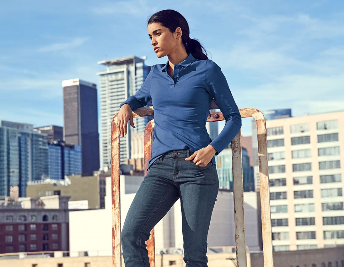 Hauts: e.s. Pique-Polo longsleeve cotton stretch,femmes + cobalt 2