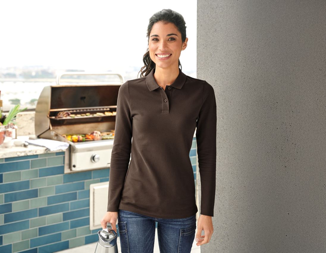 Shirts, Pullover & more: e.s. Pique-Polo longsleeve cotton stretch,ladies' + chestnut