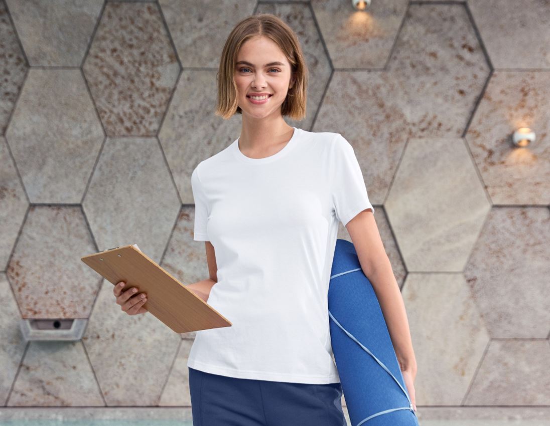 Hauts: e.s. T-Shirt cotton light, femmes + blanc