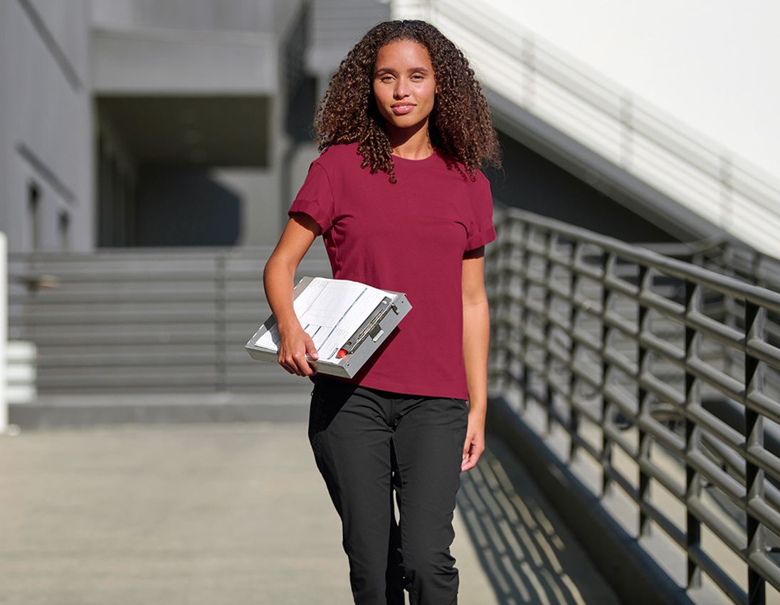 Shirts, Pullover & more: e.s. T-shirt cotton stretch rolled sleeve, ladies + bordeaux 1