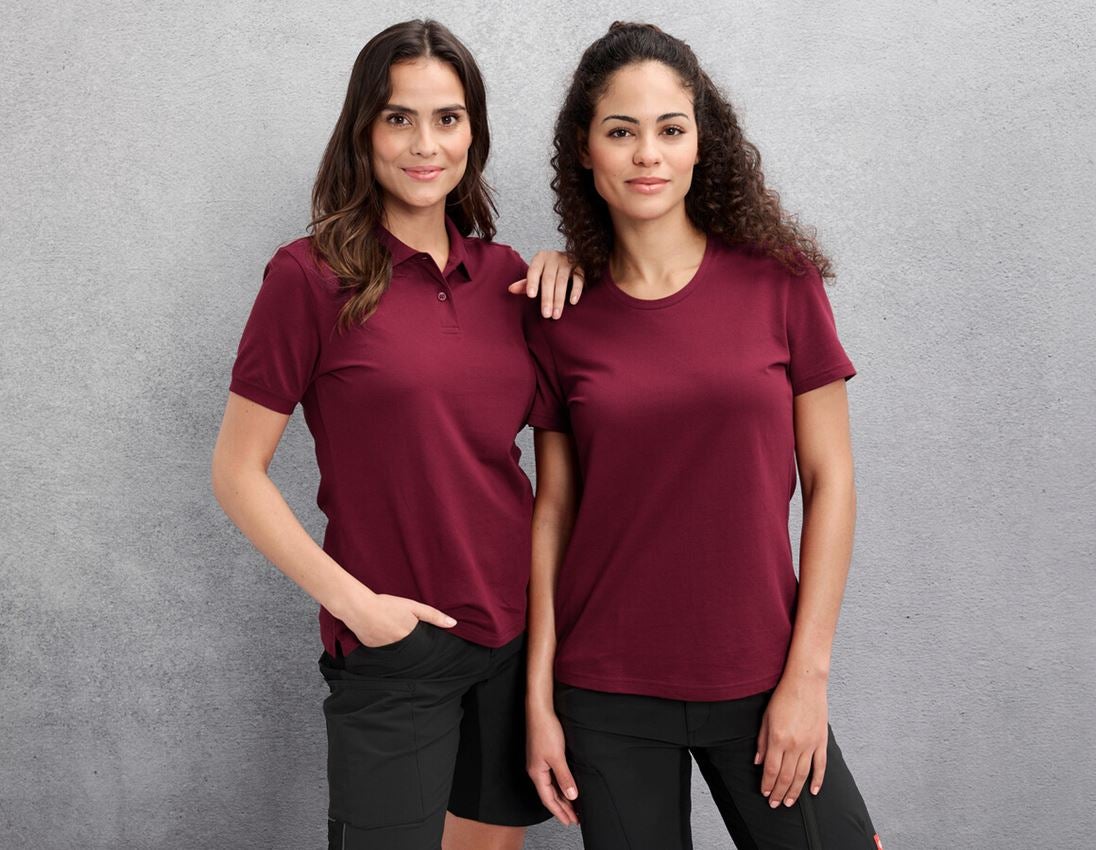 Vêtements: e.s. Piqué-T-Shirt cotton light, femmes + bordeaux 2