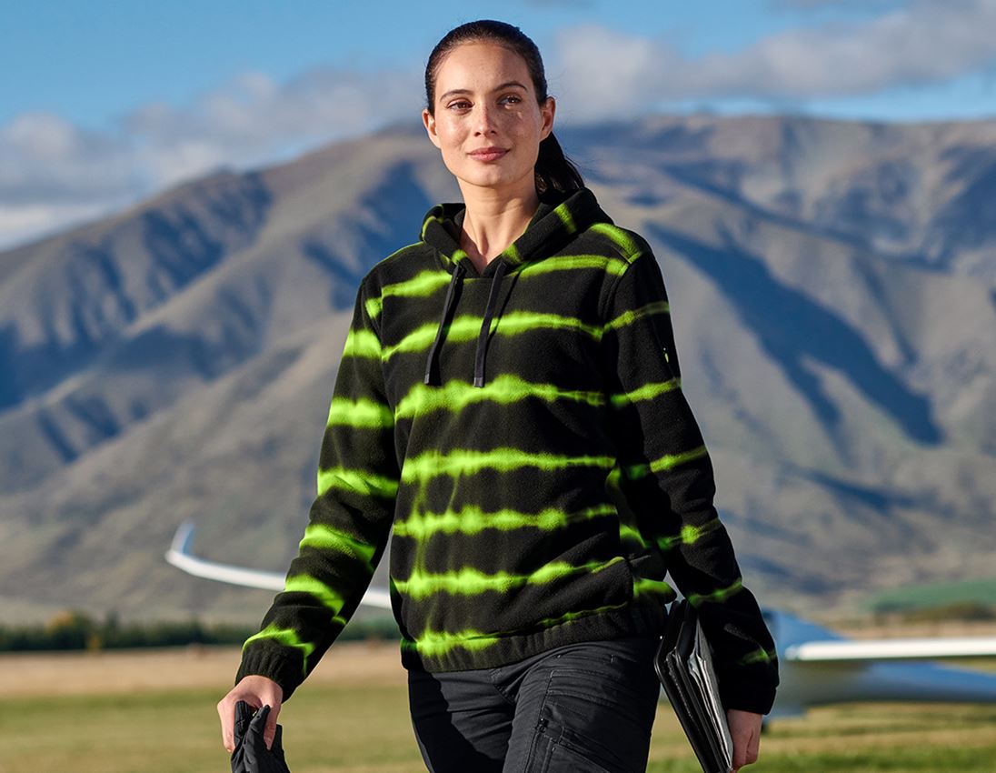 Shirts, Pullover & more: Fleece hoody tie-dye e.s.motion ten, ladies' + black/high-vis yellow
