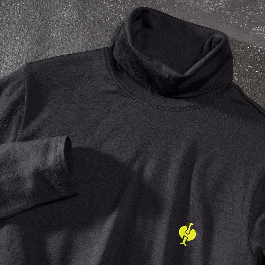 Hauts: T-shirt à col roulé Merino e.s.trail, femmes + noir/jaune acide 2