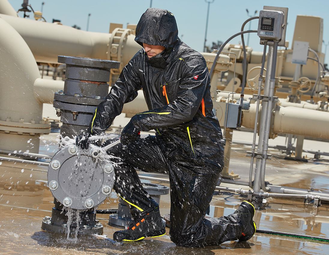 Work Jackets: Rain jacket e.s.motion 2020 superflex + black/high-vis yellow/high-vis orange 1