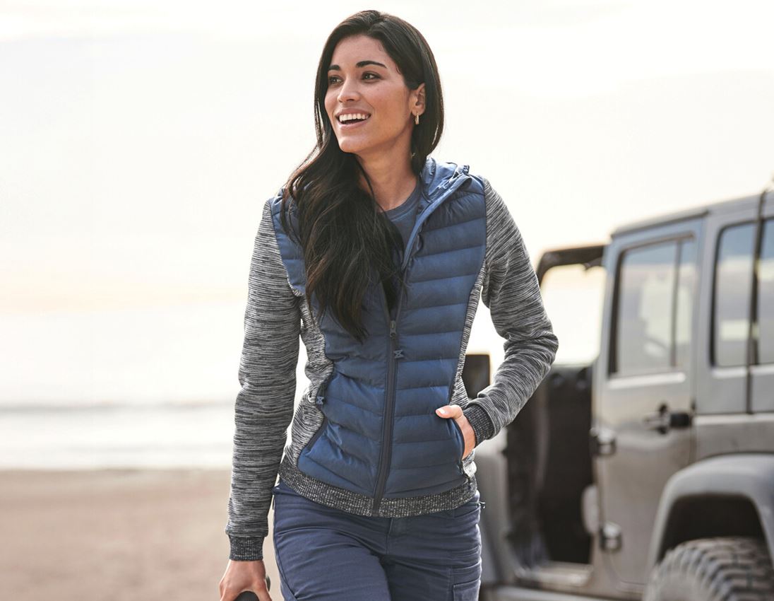 Work Jackets: Hybrid hooded knitted jacket e.s.motion ten,ladies + slateblue melange