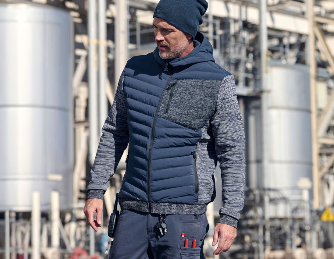 Work Jackets: Hybrid hooded knitted jacket e.s.motion ten + slateblue melange