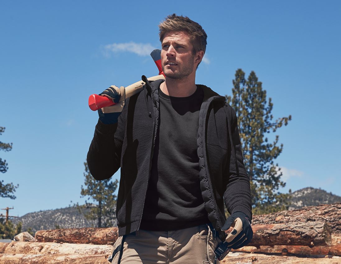 Work Jackets: Windbreaker hooded knitted jacket e.s.motion ten + black 1