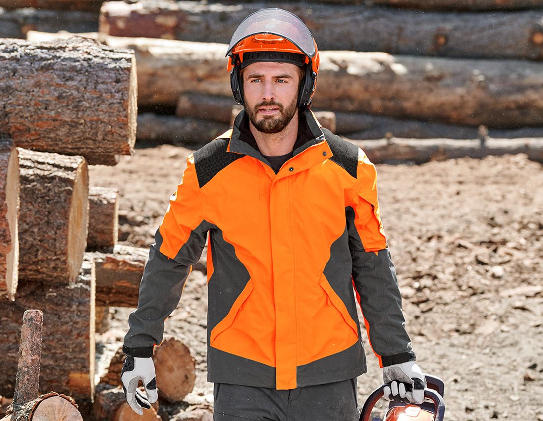 Vestes de travail: e.s. Veste de pluie de forestier + orange fluo/gris carbone