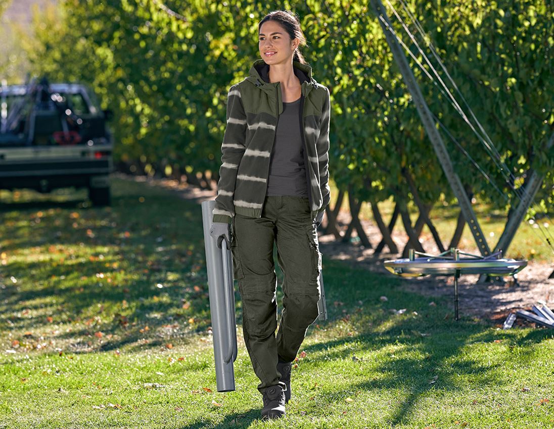 Work Jackets: Hybr.fleece hoody jacket tie-dye e.s.motion ten,l. + disguisegreen/moorgreen 1